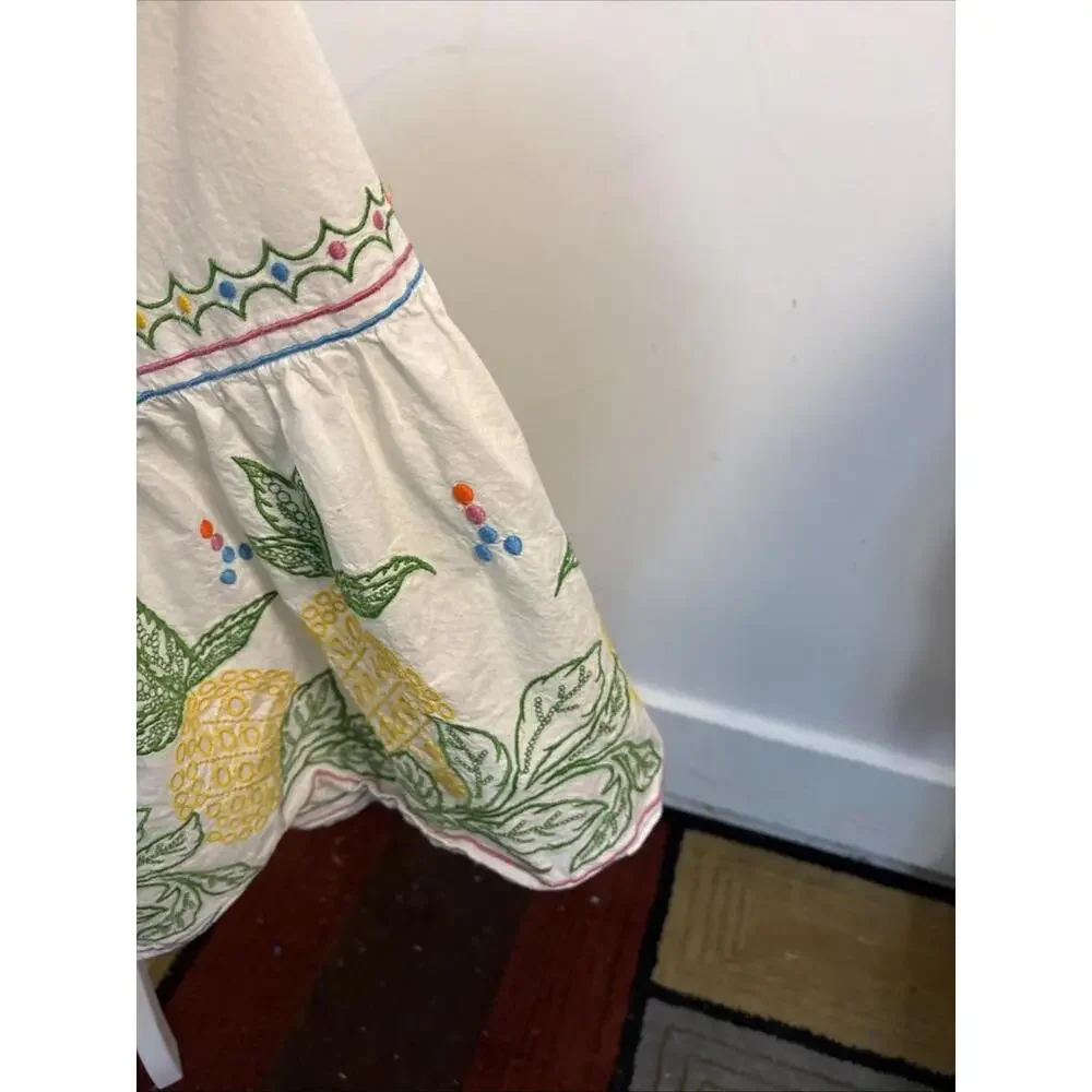 NWT Roller Rabbit‎ Embroidered Valonia Dress with Pineapples, XXS